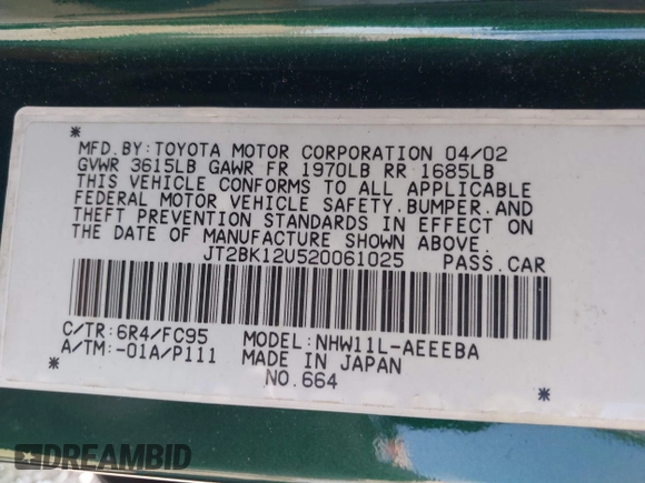 2002 Toyota Prius with VIN JT2BK12U520061025, listed as a IAAI auction lot 42160472 with Not Provided miles and . Bid and sale history available at DreamBid. Image 9.