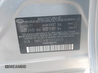 2012 Hyundai Sonata SE with VIN 5NPEC4AB7CH330570, listed as a IAAI auction lot 42108128 with 124,439 mi miles and . Bid and sale history available at carsss.com. Image 9.