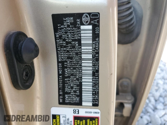 2011 Toyota Corolla L with VIN 2T1BU4EE3BC727361, listed as a Copart auction lot 51209895 with 172,021 mi miles and Salvage Title. Bid and sale history available at carsss.com. Image 12.