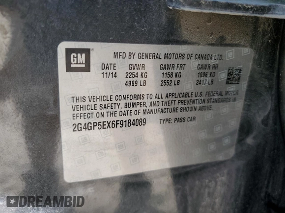 2015 Buick Regal Premium I with VIN 2G4GP5EX6F9184089, listed as a Copart auction lot 70341844 with 156,589 mi miles and Salvage title. Bid and sale history available at DreamBid. Image 14.