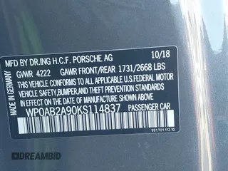 2019 Porsche 911 Carrera S with VIN WP0AB2A90KS114837, listed as a IAAI auction lot 41709937 with 50,248 mi miles. Bid and sale history available at carsss.com. Image 9.