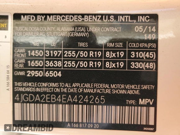 2014 Mercedes-Benz M 350 with VIN 4JGDA2EB4EA424265, listed as a Copart auction lot 88781845 with 172,595 mi miles and Clean title. Bid and sale history available at DreamBid. Image 13.