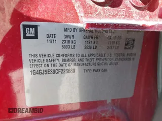 2012 Buick LaCrosse Touring с VIN 1G4GJ5E39CF226689, выставлен на аукционе IAAI как лот 41625276 с пробегом 96 635 миль миль и . История ставок и продаж доступна на DreamBid. Изображение 9.