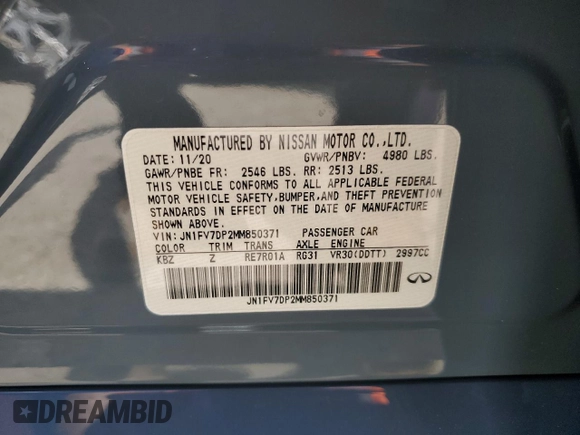 2021 Infiniti Q50 Red Sport 400 with VIN JN1FV7DP2MM850371, listed as a Copart auction lot 73762964 with 49,874 mi miles and Salvage Title. Bid and sale history available at DreamBid. Image 13.