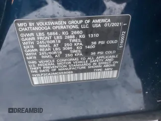 2021 Volkswagen Atlas SE z VIN 1V2LP2CA2MC559089, wystawiony jako Copart lot #43251325 z przebiegiem 60 630 mil mil oraz Szkody całkowita. Historia ofert i sprzedaży dostępna na DreamBid. Obrazek 15.