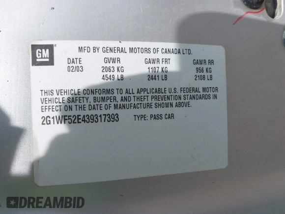2003 Chevrolet Impala с VIN 2G1WF52E439317393, выставлен на аукционе IAAI как лот 42200739 с пробегом 101 468 миль миль и . История ставок и продаж доступна на DreamBid. Изображение 9.