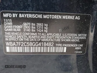 2016 BMW 7 Series 750i xDrive with VIN WBA7F2C58GG418482, listed as a IAAI auction lot 41931831 with 97,776 mi miles and . Bid and sale history available at DreamBid. Image 9.
