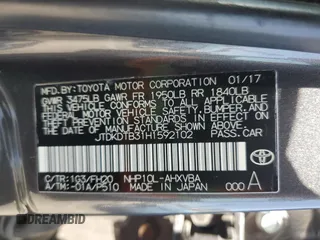 2017 Toyota Prius One with VIN JTDKDTB31H1592102, listed as a Copart auction lot 50750205 with 85,875 mi miles and Salvage title. Bid and sale history available at DreamBid. Image 12.