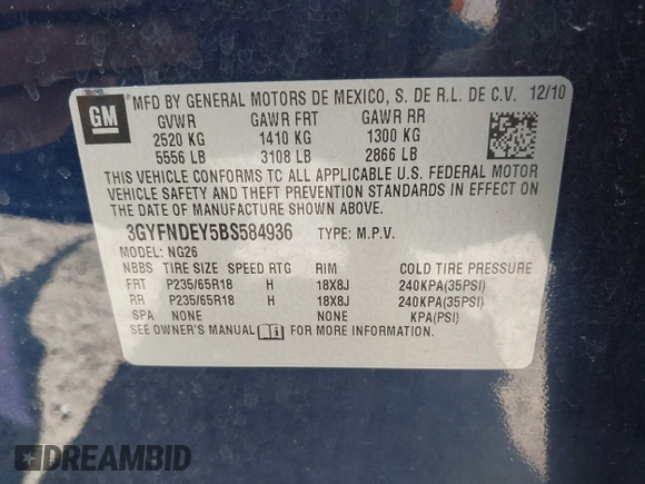 2011 Cadillac SRX Luxury Collection z VIN 3GYFNDEY5BS584936, wystawiony jako IAAI lot #42103176 z przebiegiem 141 647 mil mil oraz . Historia ofert i sprzedaży dostępna na DreamBid. Obrazek 9.