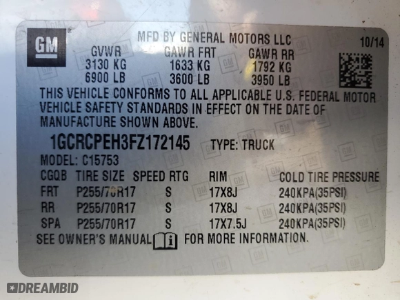 2015 Chevrolet Silverado 1500 LS with VIN 1GCRCPEH3FZ172145, listed as a Copart auction lot 46496585 with 74,136 mi miles and Clean Title. Bid and sale history available at carsss.com. Image 12.