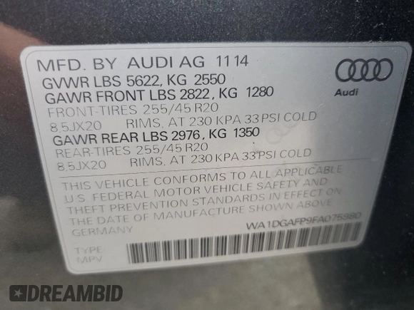 2015 Audi Q5 Premium Plus with VIN WA1DGAFP9FA075980, listed as a Copart auction lot 47079305 with 118,826 mi miles and Salvage Title. Bid and sale history available at carsss.com. Image 13.