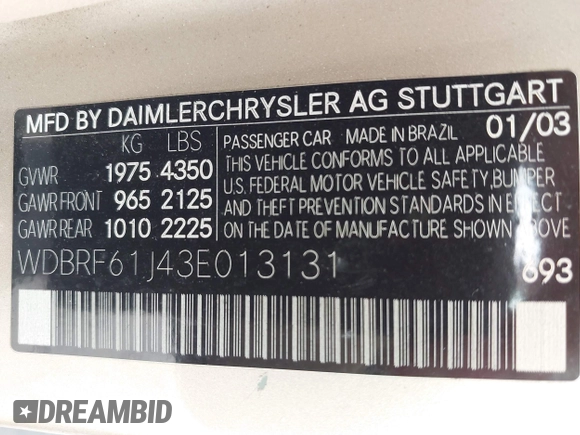 2003 Mercedes-Benz C 240 z VIN WDBRF61J43E013131, wystawiony jako IAAI lot #42036541 z przebiegiem Nie podano mil oraz . Historia ofert i sprzedaży dostępna na DreamBid. Obrazek 9.