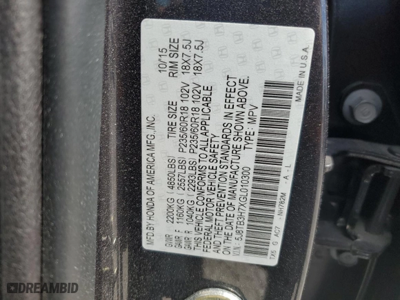 2016 Acura RDX Advance Pkg with VIN 5J8TB3H7XGL010300, listed as a Copart auction lot 73809284 with 90,274 mi miles and Salvage Title. Bid and sale history available at carsss.com. Image 15.