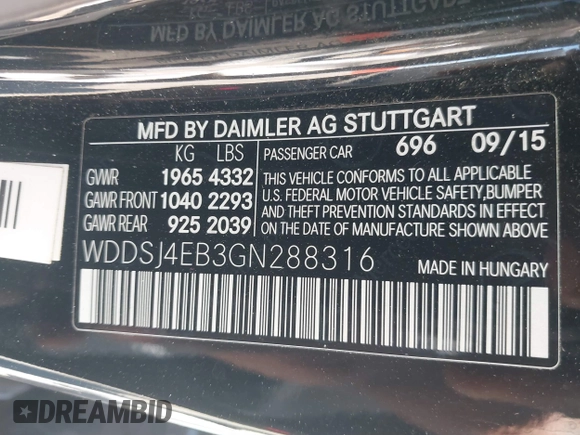 2016 Mercedes-Benz CLA 250 with VIN WDDSJ4EB3GN288316, listed as a IAAI auction lot 41894983 with 84,930 mi miles and . Bid and sale history available at DreamBid. Image 9.