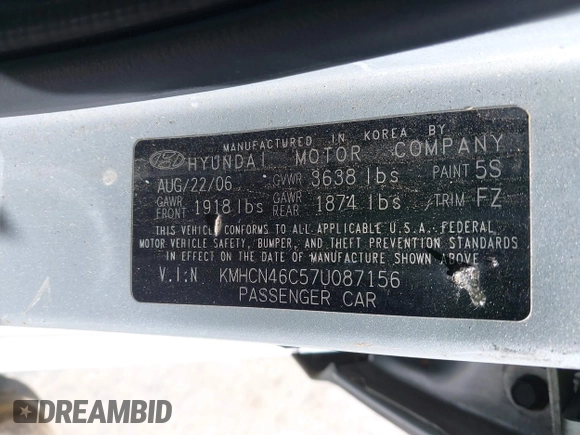 2007 Hyundai Accent GLS with VIN KMHCN46C57U087156, listed as a IAAI auction lot 42151298 with 81,588 mi miles. Bid and sale history available at carsss.com. Image 9.