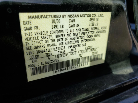 2007 Nissan Maxima 3.5 SL with VIN 1N4BA41E97C831633, listed as a Copart auction lot 76327674 with 169,453 mi miles and Salvage Title. Bid and sale history available at carsss.com. Image 14.