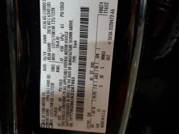 2019 Ford Super Duty F-250 SRW XL with VIN 1FT7W2B63KEG67693, listed as a Copart auction lot 45310795 with 97,367 mi miles and Salvage Title. Bid and sale history available at carsss.com. Image 15.