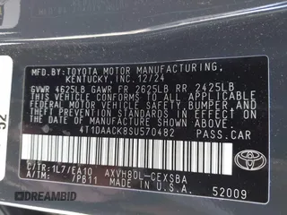 2025 Toyota Camry LE z VIN 4T1DAACK8SU570482, wystawiony jako IAAI lot #42152727 z przebiegiem 4 625 mil mil oraz . Historia ofert i sprzedaży dostępna na DreamBid. Obrazek 9.