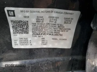 2019 Chevrolet Equinox LT with VIN 2GNAXVEX5K6145751, listed as a Copart auction lot 45759235 with 72,590 mi miles and Salvage Title. Bid and sale history available at carsss.com. Image 15.