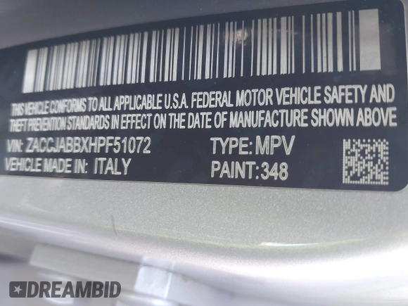 2017 Jeep Renegade Altitude with VIN ZACCJABBXHPF51072, listed as a IAAI auction lot 41877083 with 88,246 mi miles and . Bid and sale history available at DreamBid. Image 9.