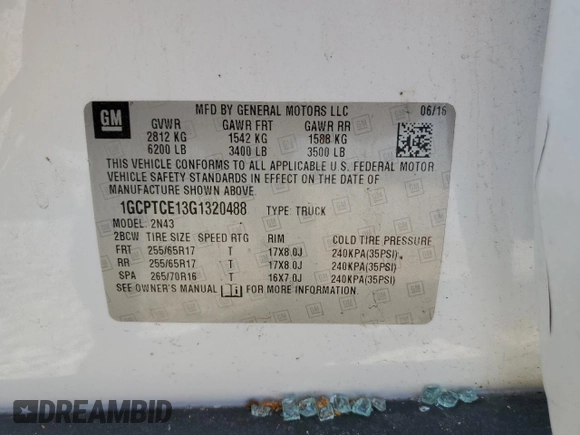 2016 Chevrolet Colorado 4WD LT with VIN 1GCPTCE13G1320488, listed as a Copart auction lot 53633815 with 129,283 mi miles and Salvage title. Bid and sale history available at DreamBid. Image 15.