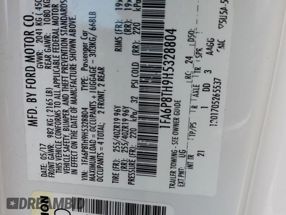 2017 Ford Mustang EcoBoost with VIN 1FA6P8TH9H5328804, listed as a Copart auction lot 59359455 with 83,768 mi miles and Salvage title. Bid and sale history available at DreamBid. Image 12.