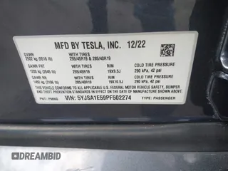 2023 Tesla Model S с VIN 5YJSA1E59PF502274, выставлен на аукционе IAAI как лот 42171490 с пробегом 45 582 миль миль и . История ставок и продаж доступна на DreamBid. Изображение 9.