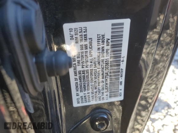 2010 Honda Element EX with VIN 5J6YH1H75AL003831, listed as a Copart auction lot 81725694 with 191,955 mi miles and Salvage Title. Bid and sale history available at DreamBid. Image 13.