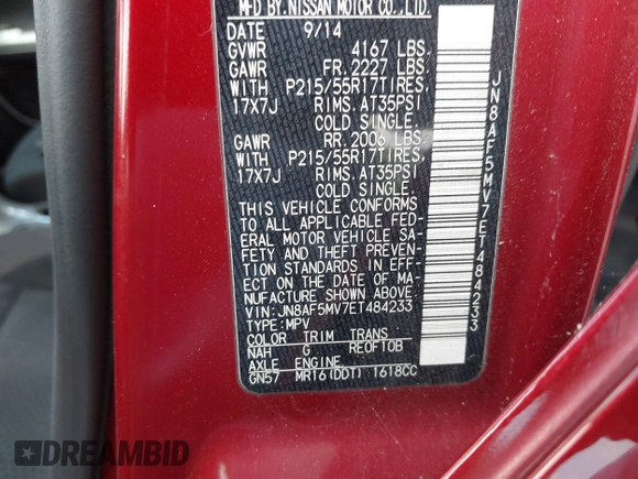 2014 Nissan Juke S with VIN JN8AF5MV7ET484233, listed as a IAAI auction lot 42146327 with 106,477 mi miles and . Bid and sale history available at carsss.com. Image 9.