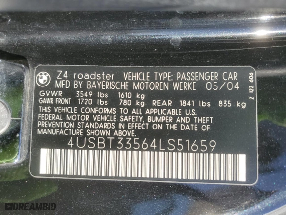 2004 BMW Z4 2.5i with VIN 4USBT33564LS51659, listed as a Copart auction lot 46694875 with NaN miles and Clean Title. Bid and sale history available at carsss.com. Image 12.