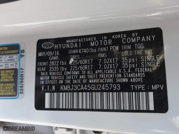 2016 Hyundai Tucson SE with VIN KM8J3CA45GU245793, listed as a IAAI auction lot 41601244 with 116,701 mi miles. Bid and sale history available at carsss.com. Image 9.