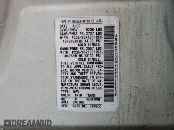 2009 Nissan Murano SL with VIN JN8AZ18WX9W131556, listed as a Copart auction lot 50274765 with 193,858 mi miles and Salvage Title. Bid and sale history available at carsss.com. Image 15.