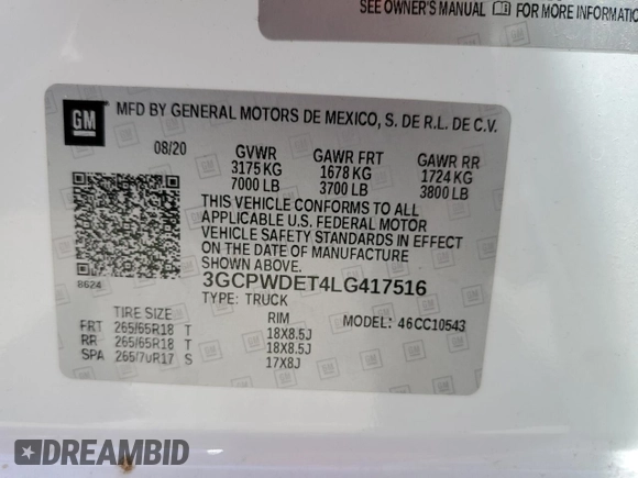 2020 Chevrolet Silverado 1500 RST with VIN 3GCPWDET4LG417516, listed as a Copart auction lot 65109784 with 73,299 mi miles and Salvage Title. Bid and sale history available at DreamBid. Image 12.