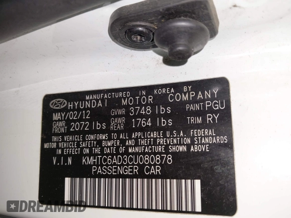 2012 Hyundai Veloster w/Black Int with VIN KMHTC6AD3CU080878, listed as a IAAI auction lot 42377636 with 152,430 mi miles and . Bid and sale history available at DreamBid. Image 9.