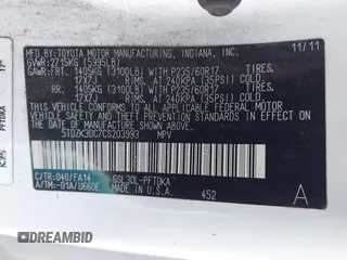 2012 Toyota Sienna with VIN 5TDZK3DC7CS203993, listed as a IAAI auction lot 41130289 with 177,059 mi miles. Bid and sale history available at carsss.com. Image 9.