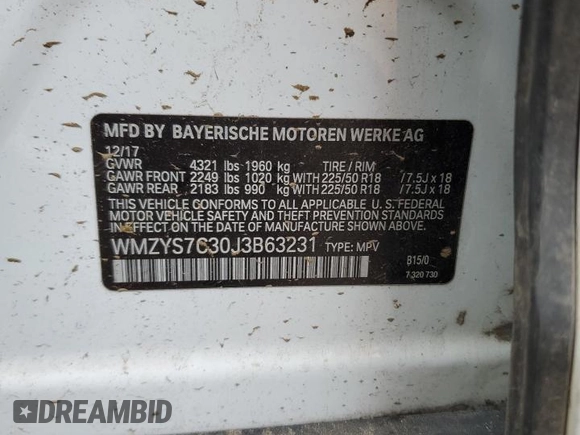 2018 MINI Countryman Cooper with VIN WMZYS7C30J3B63231, listed as a Copart auction lot 56427645 with 69,222 mi miles and Salvage title. Bid and sale history available at DreamBid. Image 12.