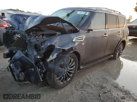 2020 Nissan Armada Platinum with VIN JN8AY2NF2L9360218, listed as a Copart auction lot 73315184 with 74,826 mi miles and Non Repairable. Bid and sale history available at carsss.com. Image 1.