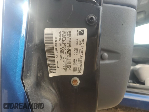 2005 Saturn ION ION 2 z VIN 1G8AJ52F25Z171071, wystawiony jako Copart lot #84835634 z przebiegiem 146 788 mil mil oraz Szkoda całkowita • Salvage title. Historia ofert i sprzedaży dostępna na DreamBid. Obrazek 12.