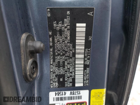 2014 Toyota Sienna LE AAS with VIN 5TDKK3DC7ES457093, listed as a Copart auction lot 84816084 with 171,256 mi miles and Salvage Title. Bid and sale history available at carsss.com. Image 14.