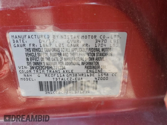 2017 Nissan Note SV with VIN 3N1CE2CP8HL371234, listed as a Copart auction lot 65012335 with 65,759 mi miles and Clean title. Bid and sale history available at DreamBid. Image 13.