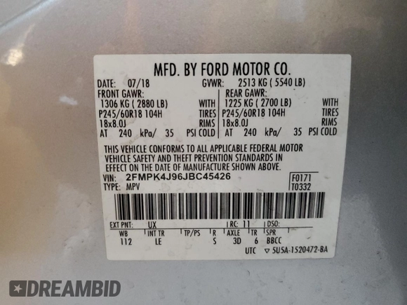 2018 Ford Edge SEL with VIN 2FMPK4J96JBC45426, listed as a Copart auction lot 50750215 with 136,734 mi miles and Salvage Title. Bid and sale history available at carsss.com. Image 14.