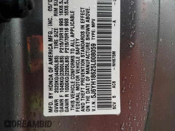 2005 Honda Element EX with VIN 5J6YH18625L008059, listed as a Copart auction lot 48619555 with 132,684 mi miles and Salvage Title. Bid and sale history available at DreamBid. Image 13.