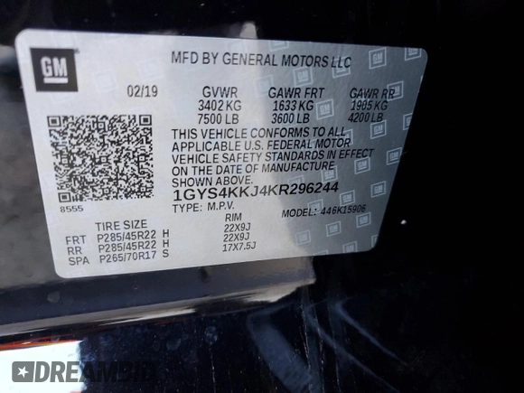 2019 Cadillac Escalade ESV Platinum with VIN 1GYS4KKJ4KR296244, listed as a Copart auction lot 45375865 with 55,746 mi miles and Salvage title. Bid and sale history available at DreamBid. Image 13.