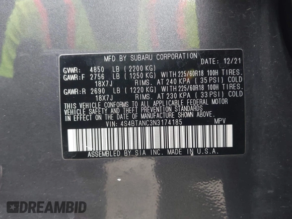 2022 Subaru Outback Limited с VIN 4S4BTANC3N3174185, выставлен на аукционе IAAI как лот 42672192 с пробегом 36 003 миль миль и . История ставок и продаж доступна на DreamBid. Изображение 9.