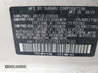 2024 Subaru Crosstrek Premium with VIN JF2GUADC0R8302580, listed as a IAAI auction lot 42087580 with 13,766 mi miles and . Bid and sale history available at DreamBid. Image 9.