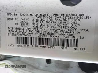 2008 Toyota Tacoma z VIN 5TELU42N58Z560464, wystawiony jako IAAI lot #41698272 z przebiegiem 208 441 mil mil oraz . Historia ofert i sprzedaży dostępna na DreamBid. Obrazek 9.