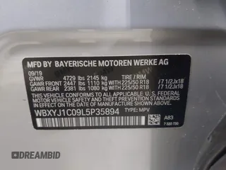 2020 BMW X2 xDrive28i with VIN WBXYJ1C09L5P35894, listed as a IAAI auction lot 41588426 with 24,476 mi miles. Bid and sale history available at carsss.com. Image 9.