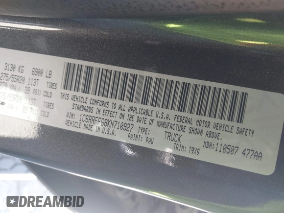 2019 Ram 1500 Big Horn z VIN 1C6RRFFG8KN710927, wystawiony jako IAAI lot #41850421 z przebiegiem 66 007 mil mil oraz . Historia ofert i sprzedaży dostępna na DreamBid. Obrazek 9.