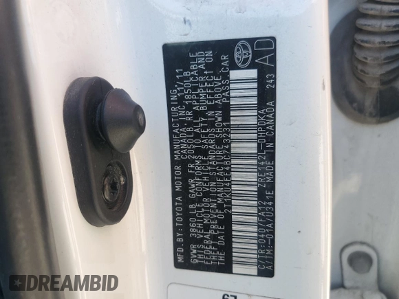 2011 Toyota Matrix with VIN 2T1KU4EE4BC743231, listed as a Copart auction lot 58074025 with 173,424 mi miles and Salvage title. Bid and sale history available at DreamBid. Image 13.