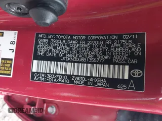 2011 Toyota Prius I with VIN JTDKN3DU8B1355777, listed as a IAAI auction lot 42198808 with 192,769 mi miles and . Bid and sale history available at DreamBid. Image 9.